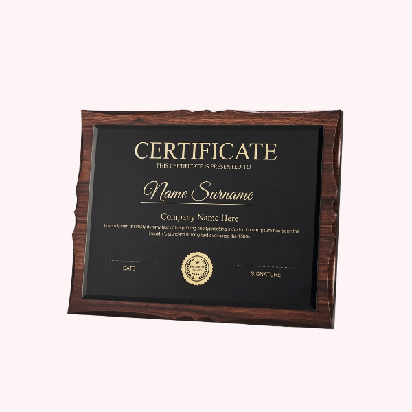 Customized Gold Aluminum Plated Wooden Certificate Award